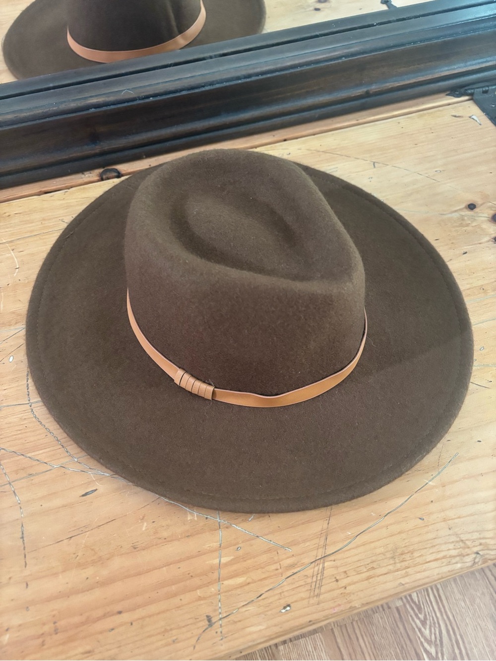 Brown Wide-Brim Felt Hat with Tan Band